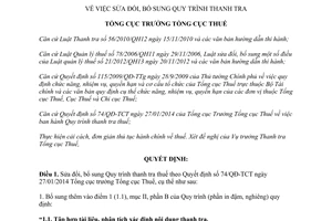Quyết định 1895/QĐ-TCT 2014 sửa đổi Quy trình thanh tra Tổng cục trưởng Tổng cục Thuế