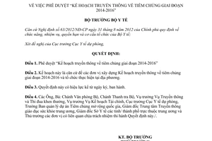 Quyết định 4282/QĐ-BYT 2014 Kế hoạch truyền thông tiêm chủng 2014 2016