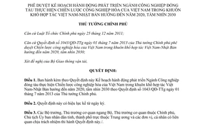 Quyết định 1901/QĐ-TTg 2014 phát triển Ngành Công nghiệp đóng tàu hợp tác Việt Nam Nhật Bản hướng 2020 tầm nhìn 2030