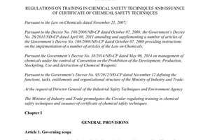 Circular No. 36/2014/TT-BCT training and issuance of certificate of chemical safety techniques