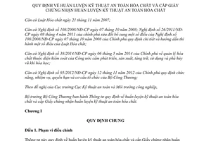 Thông tư 36/2014/TT-BCT huấn luyện kỹ thuật an toàn hóa chất cấp Giấy chứng nhận