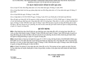 Quyết định 20/2014/QĐ-UBND hạn mức công nhận đất ở có vườn ao từ 1980 đến 2004 Tuyên Quang