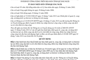 Quyết định 54/2014/QĐ-UBND quản lý cung cấp sử dụng dịch vụ Internet Quảng Ngãi