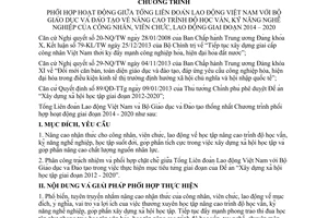 Chương trình 1583b/CTPH-TLĐLĐVN-BGDĐT năm 2014 phối hợp hoạt động nâng cao trình độ lao động 2014 2020