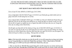 Quyết định 3542/QĐ-UBND năm 2014 điều chỉnh mức trợ cấp tiền ăn đối tượng bảo trợ Thanh Hóa