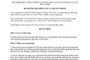 Quyết định 1518/QĐ-BTTTT chức năng nhiệm vụ quyền hạn cơ cấu tổ chức Vụ Bưu chính 2015