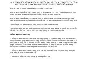 Quyết định 58/2014/QĐ-TTg nhiệm vụ quyền hạn cơ cấu tổ chức Tổng cục Thủy lợi Bộ Nông nghiệp