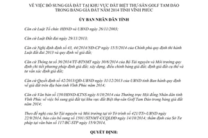 Quyết định 47/2014/QĐ-UBND bổ sung giá đất tại khu vực đất Biệt thự Sân Golf Tam Đảo Vĩnh Phúc