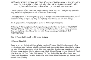 Thông tư 16/2014/TT-BXD hướng dẫn 48/2014/QĐ-TTg hỗ trợ hộ nghèo xây dựng nhà ở miền Trung