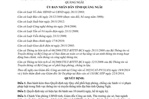 Quyết định 55/2014/QĐ-UBND phối hợp phòng chống vi phạm pháp luật thông tin truyền thông Quảng Ngãi