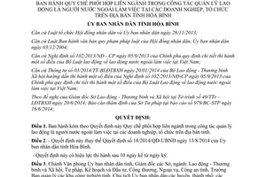 Quyết định 31/2014/QĐ-UBND phối hợp quản lý lao động nước ngoài làm việc tại doanh nghiệp Hòa Bình