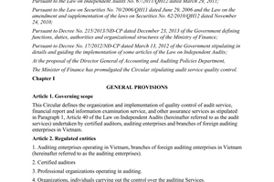 Circular No. 157/2014/TT-BTC regulations on audit service quality control