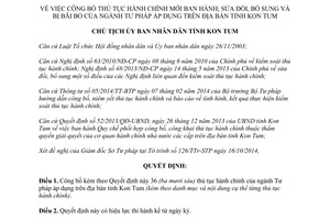 Quyết định 506/QĐ-UBND 2014 công bố thủ tục hành chính mới sửa đổi bổ sung bị bãi bỏ Kon Tum