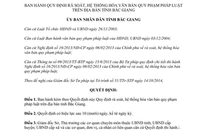 Quyết định 721/2014/QĐ-UBND rà soát hệ thống hóa văn bản quy phạm pháp luật Bắc Giang