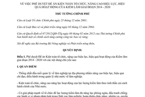 Quyết định 1920/QĐ-TTg 2014 đề án kiện toàn tổ chức nâng cao hiệu lực hiệu quả hoạt động Kiểm lâm 2014 2020
