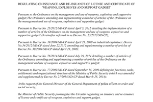 Circular No. 50/2014/TT-BCA ssuance and re-issuance of license and certificate of weapons