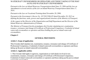 Circular No. 56 /2014/TT-BGTVT certificate of professional competency of inland watercraft crewmembers