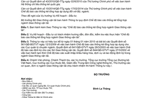 Thông tư 58/2014/TT-BGTVT Chế độ báo cáo thống kê tổng hợp Giao thông vận tải