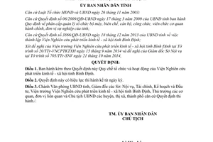 Quyết định 3560/QĐ-UBND năm 2014 tổ chức hoạt động Viện Nghiên cứu phát triển kinh tế xã hội Bình Định