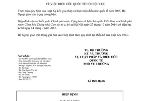 Thông báo hiệu lực của Hiệp định vận tải biển giữa Việt Nam và Tan-da-ni-a