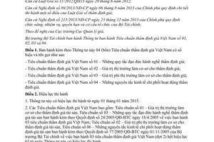 Thông tư 158/2014/TT-BTC Tiêu chuẩn thẩm định giá Việt Nam số 01 02 03 04