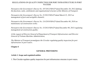 Circular No. 59/2014/TT-BGTVT regulations on quality inspection for port infrastructure in port waters