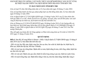 Quyết định 30/2014/QĐ-UBND sửa đổi 27/2013/QĐ-UBND hỗ trợ khôi phục sản xuất Bến Tre