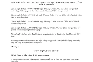 Thông tư 59/2014/TT-BGTVT kiểm định chất lượng kết cấu hạ tầng bến cảng biển