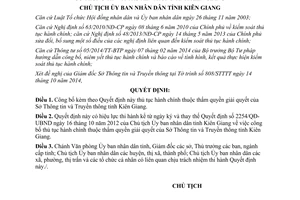 Quyết định 2214/QĐ-UBND 2014 công bố thủ tục hành chính mới Sở Thông tin Truyền thông Kiên Giang