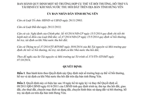 Quyết định 14/2014/QĐ-UBND bồi thường hỗ trợ tái định cư khi Nhà nước thu hồi đất Hưng Yên