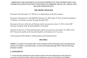 Decision No. 1939/2014/QD-TTg development of the information in Vietnam’s sea border areas islands 2020