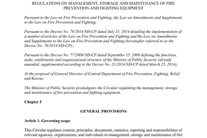 Circular No. 52/2014/TT-BCA regulations on management storage maintenance of fire fighting equipment