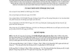 Quyết định 34/2014/QĐ-UBND sửa đổi 32/2010/QĐ-UBND phân cấp thu chi Quảng Nam