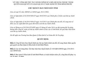 Quyết định 2314/QĐ-UBND 2014 công bố thủ tục hành chính sửa đổi bổ sung Ban Quản lý Khu kinh tế Bình Phước