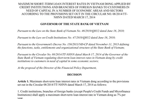 Decision No. 2174/QĐ-NHNN 2014 maximum short-term loan interest rates in Vietnam dong in 08/2014/TT-NHNN
