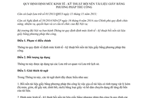 Thông tư 12/2014/TT-BNV định mức kinh tế kỹ thuật bồi nền tài liệu giấy bằng phương pháp thủ công