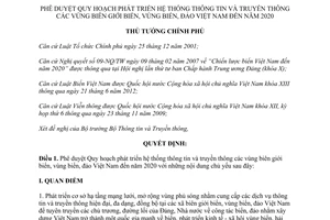 Quyết định 1939/QĐ-TTg 2014 phát triển hệ thống thông tin truyền thông biển đảo Việt Nam 2020