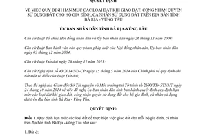 Quyết định 51/2014/QĐ-UBND hạn mức giao đất công nhận quyền sử dụng đất Bà Rịa Vũng Tàu