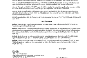 Quyết định 2211/QĐ-UBND năm 2014 thủ tục hành chính thuộc thẩm quyền Sở Thông tin Truyền thông Huế