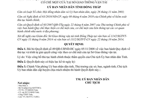 Quyết định 1067/QĐ-UBND-HC năm 2014 bãi bỏ 49/QĐ-UBND-HC cơ chế một cửa Sở Giao thông vận tải Đồng Tháp