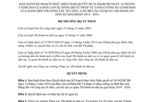 Quyết định 2657/QĐ-BTP năm 2014 tăng cường lãnh đạo Đảng cán bộ Thi hành án dân sự 2014 2016