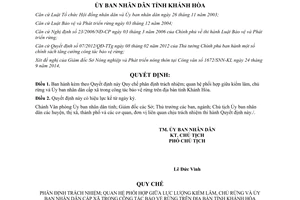 Quyết định 2614/QĐ-UBND năm 2014 trách nhiệm phối hợp kiểm lâm chủ rừng Ủy ban xã bảo vệ rừng Khánh Hòa