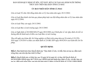 Quyết định 24/2014/QĐ-UBND sên vét đất bùn cải tạo ao đầm nuôi trồng thủy sản Cà Mau