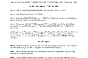 Quyết định 21/2014/QĐ-UBND giá tính thuế tài nguyên Nam Định