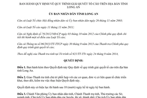 Quyết định 50/2014/QĐ-UBND quy trình giải quyết tố cáo tỉnh Long An