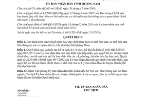 Quyết định 3020/QĐ-UBND 2014 cơ chế một cửa liên thông cơ quan đơn vị Quảng Nam