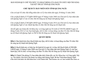 Quyết định 1456/QĐ-UBND tổ chức hoạt động Ban Tổ chức Hội thi Sáng tạo kỹ thuật Quảng Ngãi 2014