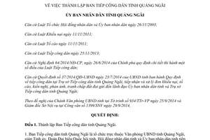 Quyết định 376/QĐ-UBND thành lập Ban Tiếp công dân Quảng Ngãi 2014