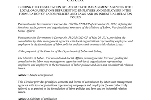 Circular No. 27/2014/TT-BLDTBXH the formulation of labor policies and laws and on industrial relation issues