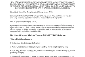 Thông tư 46/2014/TT-BGTVT sửa đổi 08/2009/TT-BGTVT hướng dẫn sử dụng xe vận chuyển hành khách hàng hóa